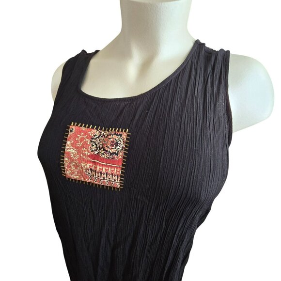 Womens Black Sleeveless Crinkle Dress Embroidered & Matching Shirt JJ4087 - Picture 5 of 13